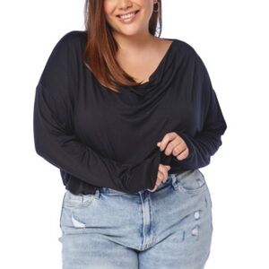 Cowl Neck Long Sleeve Top in Black